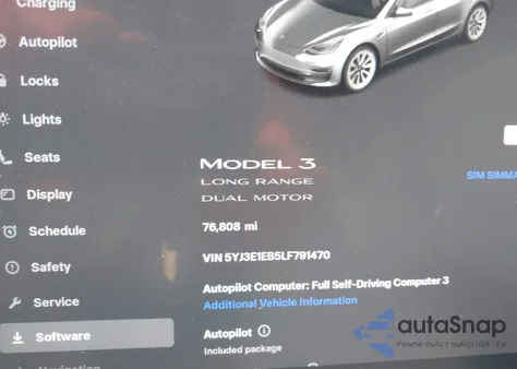 2020 Tesla Model 3 Long Range Dual Motor All-Wheel Drive z USA, uszkodzony, nr VIN 5YJ3E1EB5LF791470